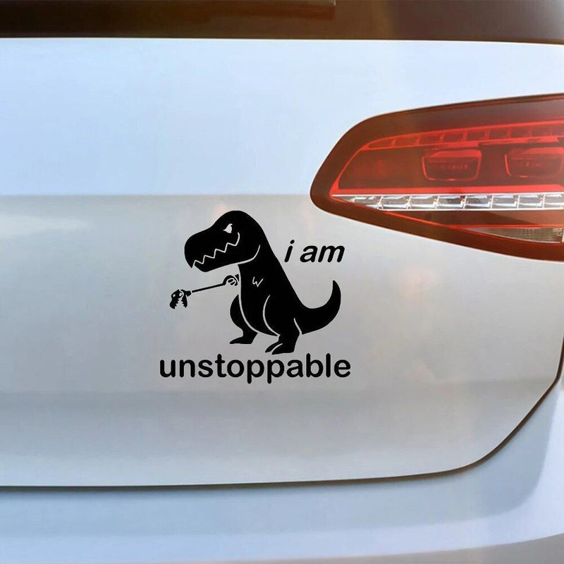 dinosaur I am Unstoppable car window decal, view 5 - MRSLM