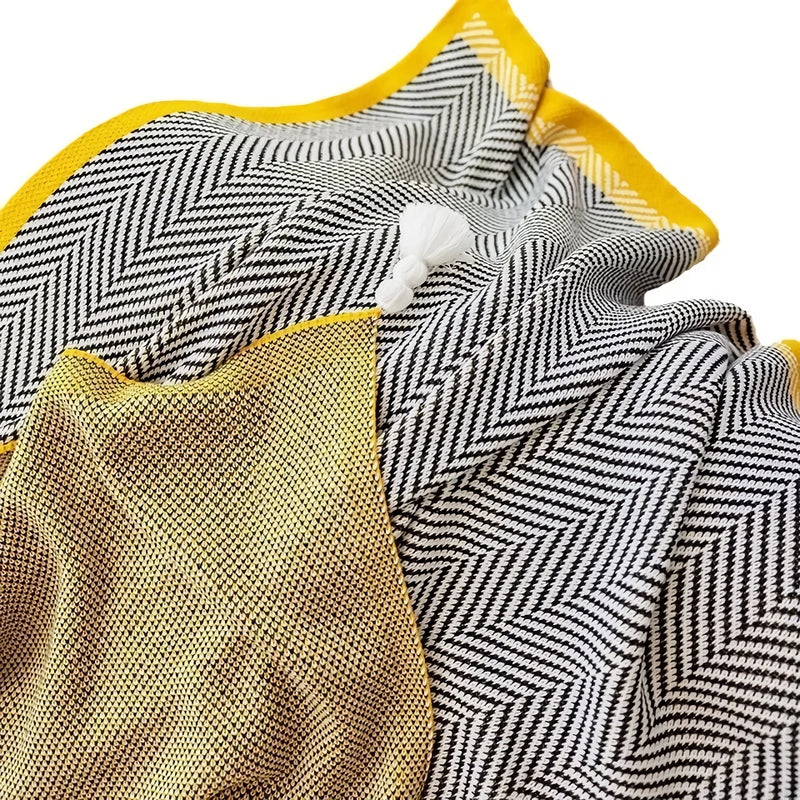 nordic knitted stripe shawl blanket, view 7 - MRSLM