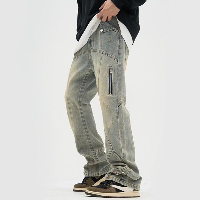 American Retro Workwear Button Jeans Slightly Flared