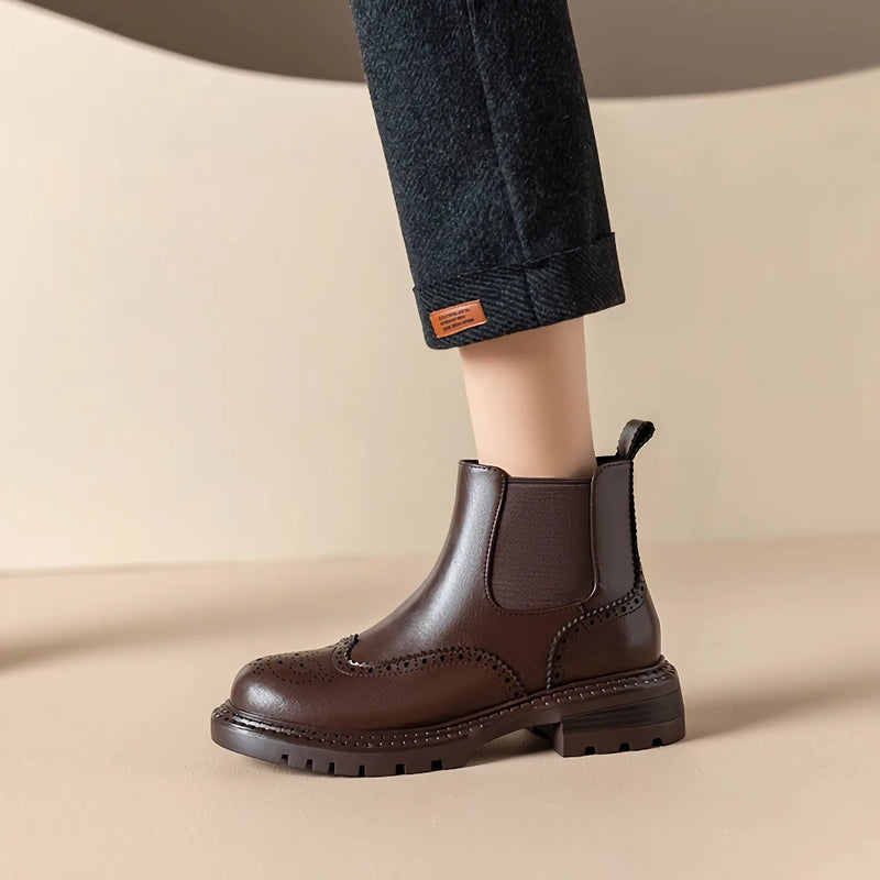 women's leather ankle boots with thick heels, view 7 - MRSLM