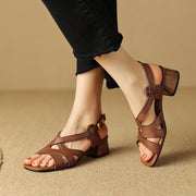 square toe chunky heel leather sandals - MRSLM