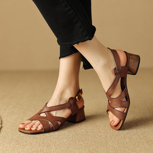 square toe chunky heel leather sandals - MRSLM