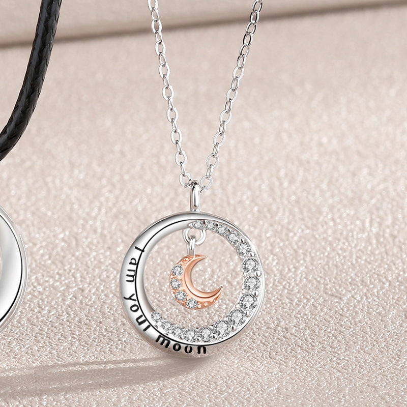 silver sun and moon circle necklace, view 4 - MRSLM