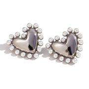 18K gold plated pearl heart hoop earrings, view 2 - MRSLM