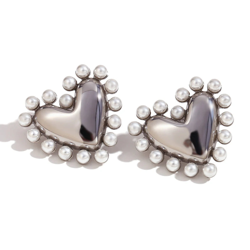 18K gold plated pearl heart hoop earrings, view 2 - MRSLM