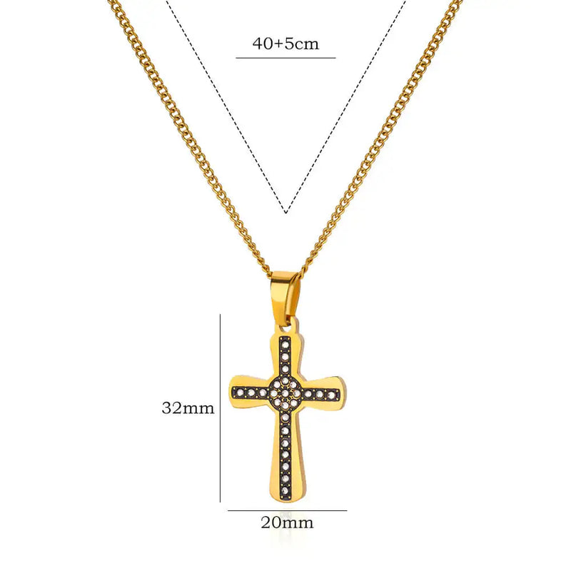 stainless steel cross pendant necklace, view 4 - MRSLM