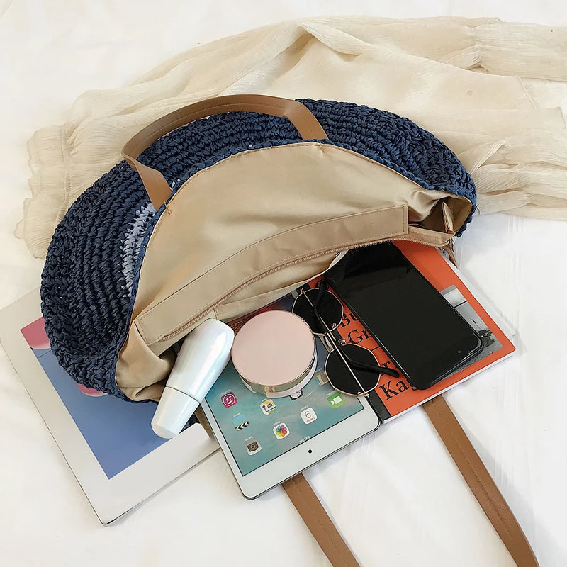 woven straw beach tote, view 7 - MRSLM