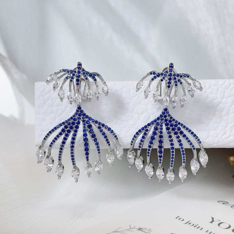zircon jellyfish tassel earrings, view 3 - MRSLM