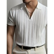 zipper knitted short sleeve polo shirt men, view 2 - MRSLM