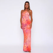 Orange halter printed dress, view 4 - MRSLM