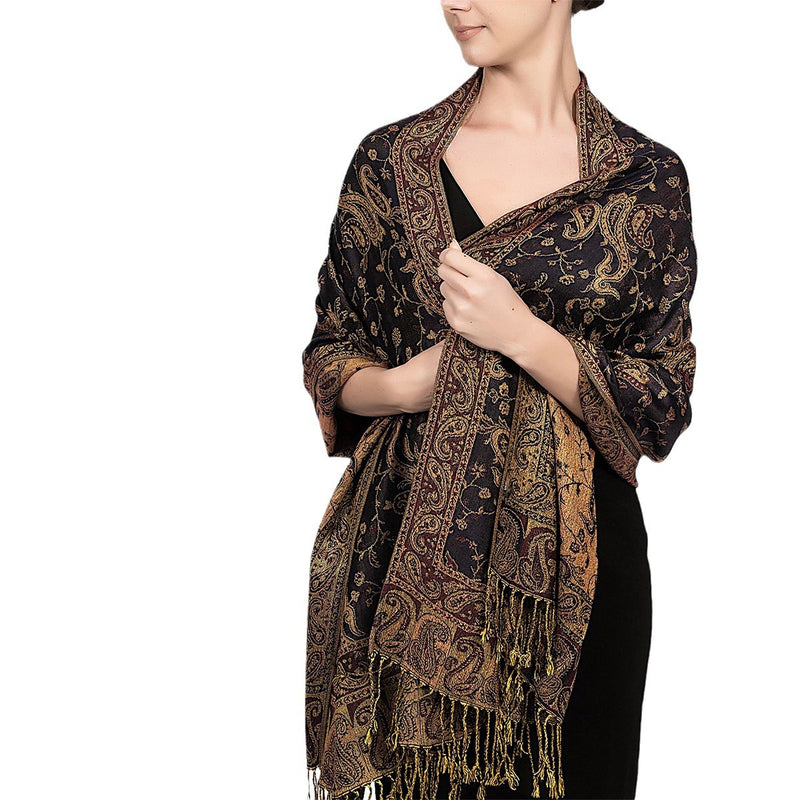 Women's vintage paisley jacquard tassel scarf, view 3 - MRSLM