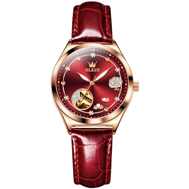 Women's mechanical watch with leather strap, view 6 - MRSLM