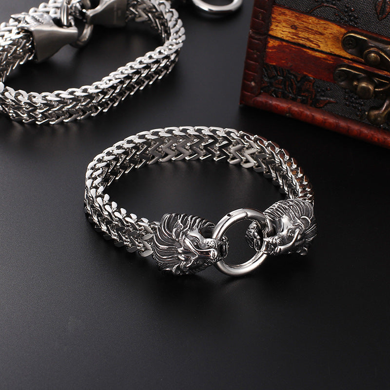 men's stainless steel lion head bracelet, view 4 - MRSLM
