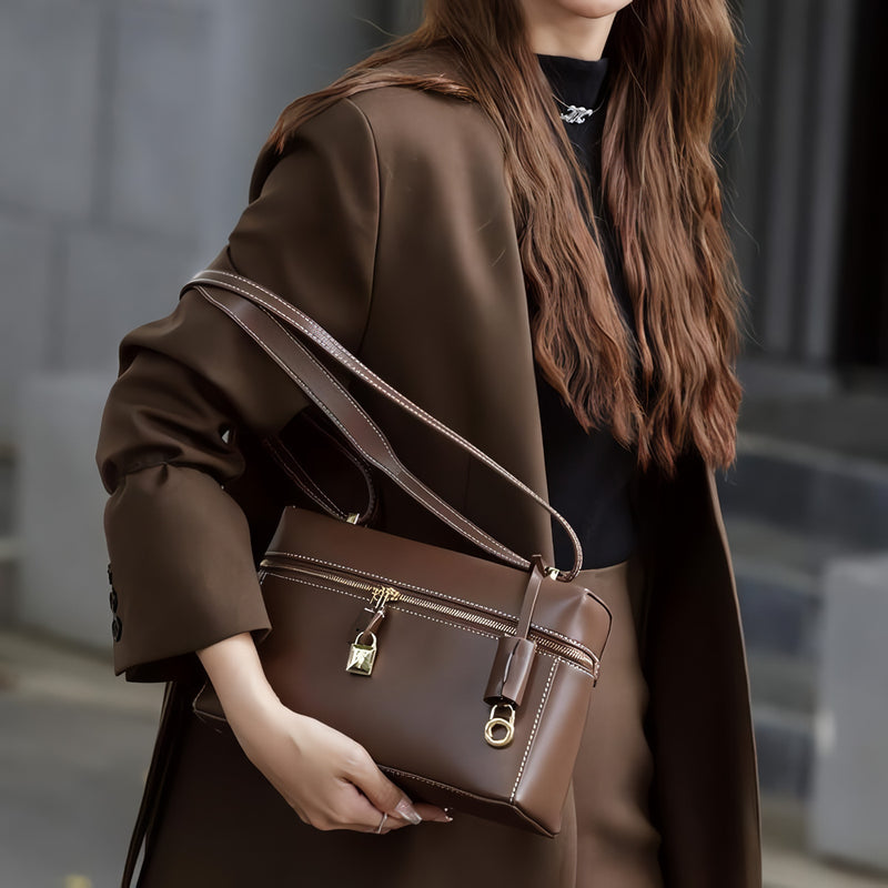 Elegant genuine leather crossbody bag, view 8 - MRSLM