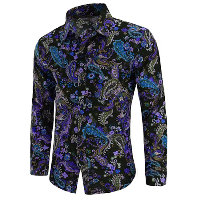 Men's Fashion Long-Sleeved Shirt - Nightclub Floral Print, Slim Fit, British Style