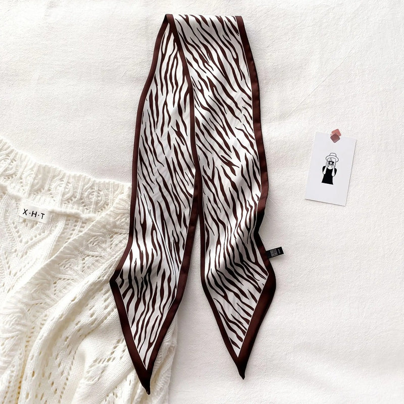 zebra print silk-feel scarf, view 9 - MRSLM