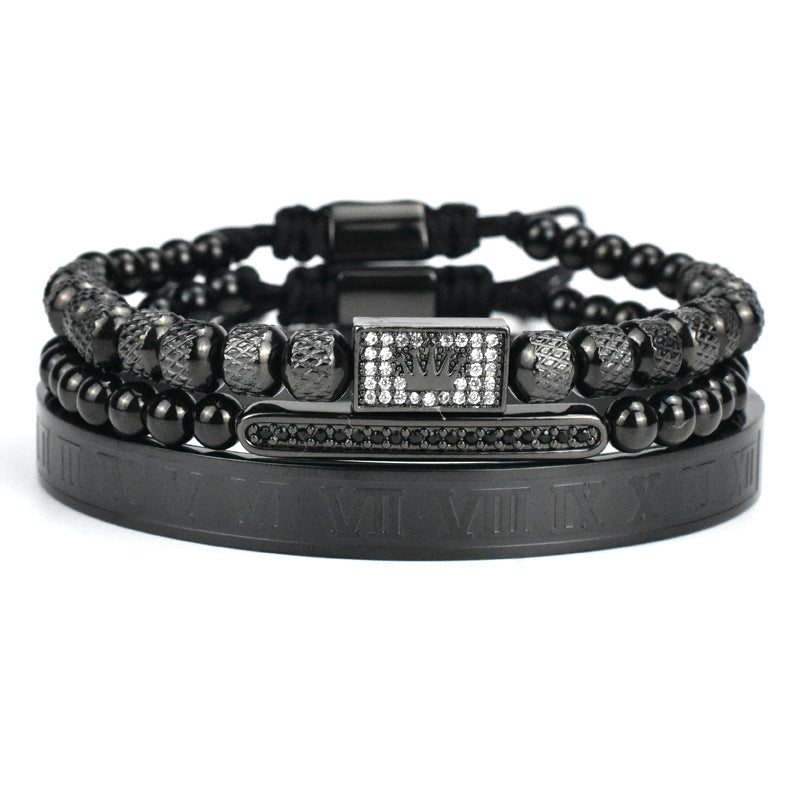 men's stainless steel roman numerals bracelet set, view 4 - MRSLM