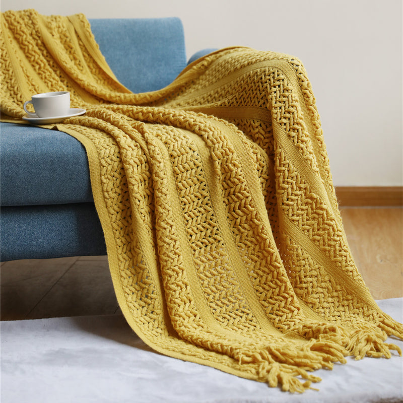 Nordic knit tassel throw blanket, view 4 - MRSLM