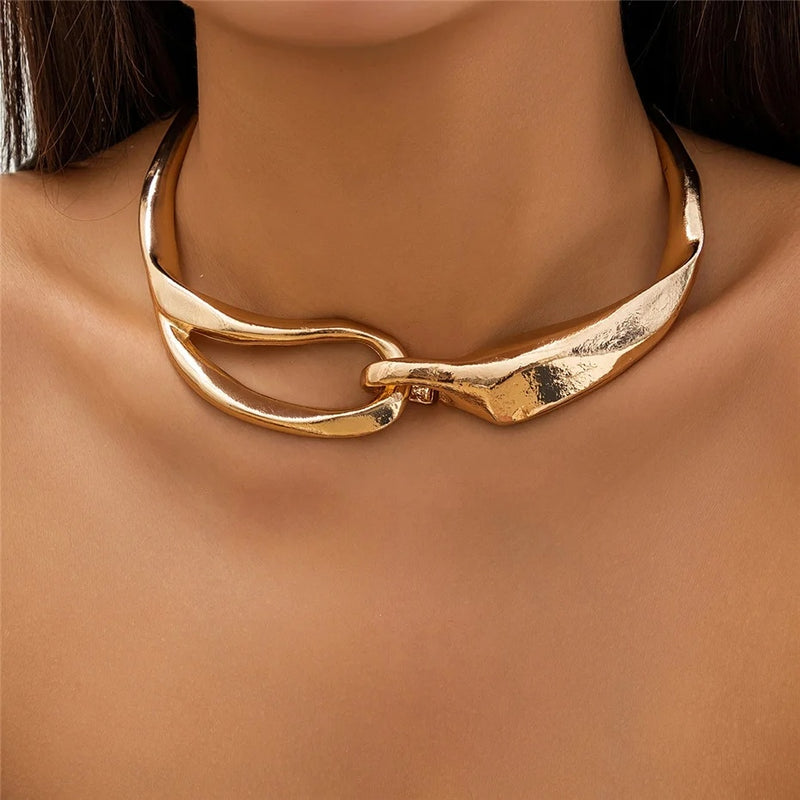 chunky metal choker necklace, view 4 - MRSLM
