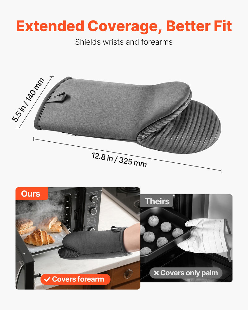 Gray cotton oven mitts with silicone grip, view 2 - MRSLM