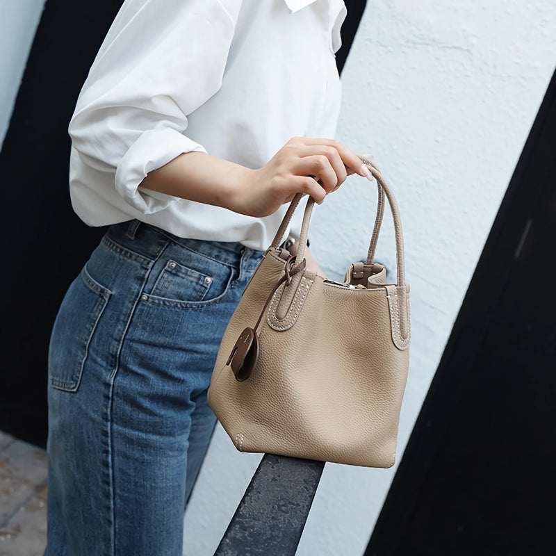 Genuine leather retro bucket bag, view 9 - MRSLM