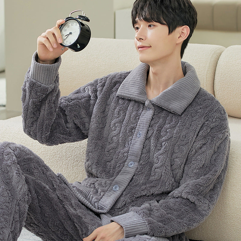 Men's fleece-lined flannel pajama set, view 23 - MRSLM