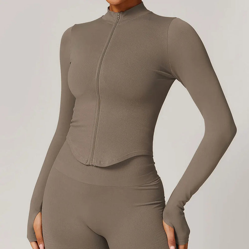 women's quick dry crop top zipper jacket, view 10 - MRSLM