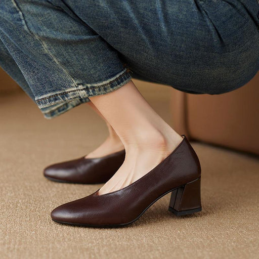 women's retro leather high heels - MRSLM