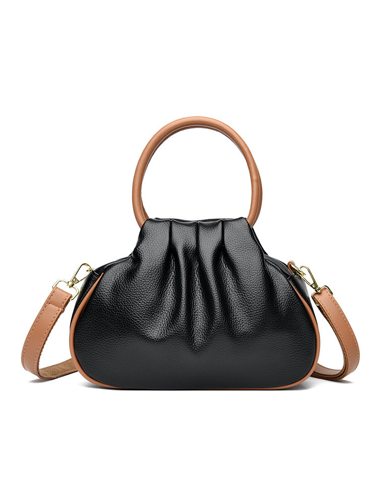 large pleated leather crossbody bag, view 5 - MRSLM