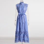 round neck hollow-out long dress, view 6 - MRSLM