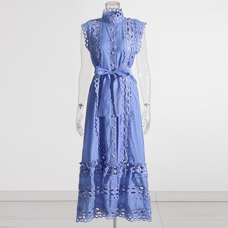 round neck hollow-out long dress, view 6 - MRSLM