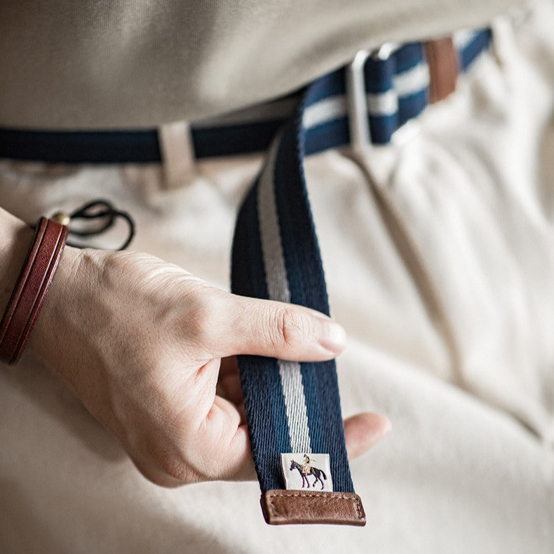 retro double-ring buckle striped belt, view 4 - MRSLM
