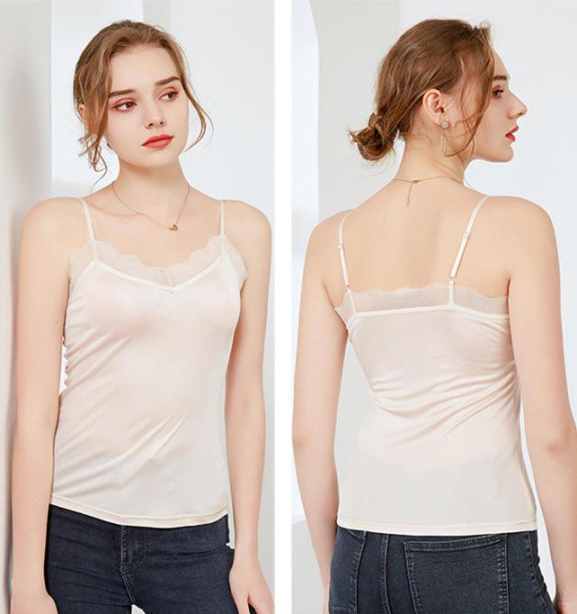 lace trim silk blend camisole, view 12 - MRSLM