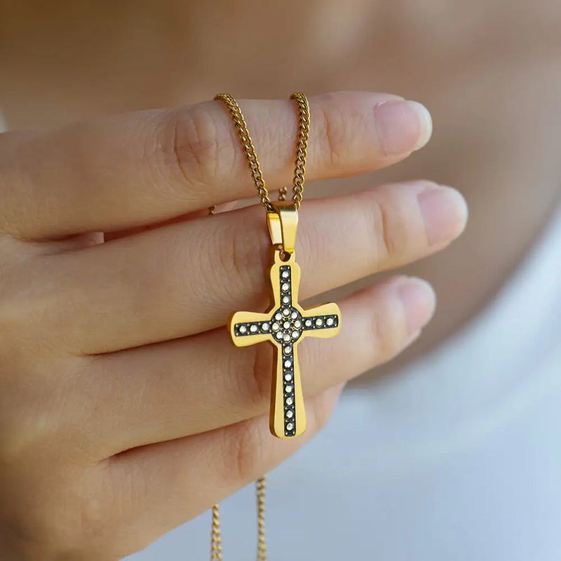 stainless steel cross pendant necklace, view 11 - MRSLM