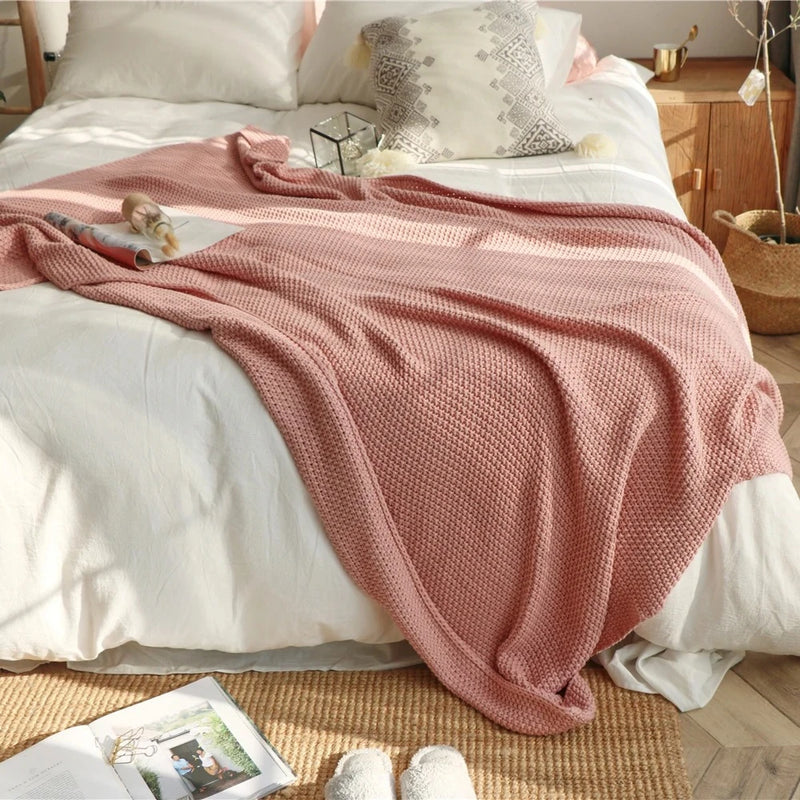 oversize moss stitch knitted blanket, view 8 - MRSLM