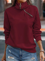women's zip high neck loose sweater, view 6 - MRSLM