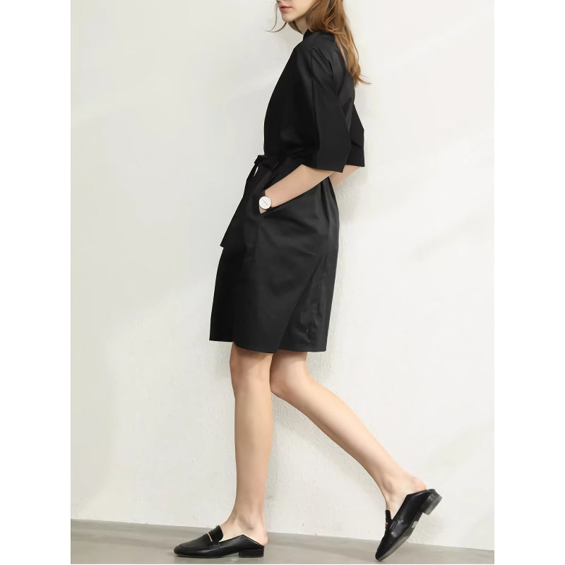 elegant a-line shirt dress with belt, view 5 - MRSLM