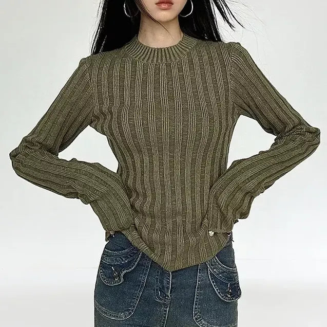Round neck slim fit knitted pullover, view 5 - MRSLM