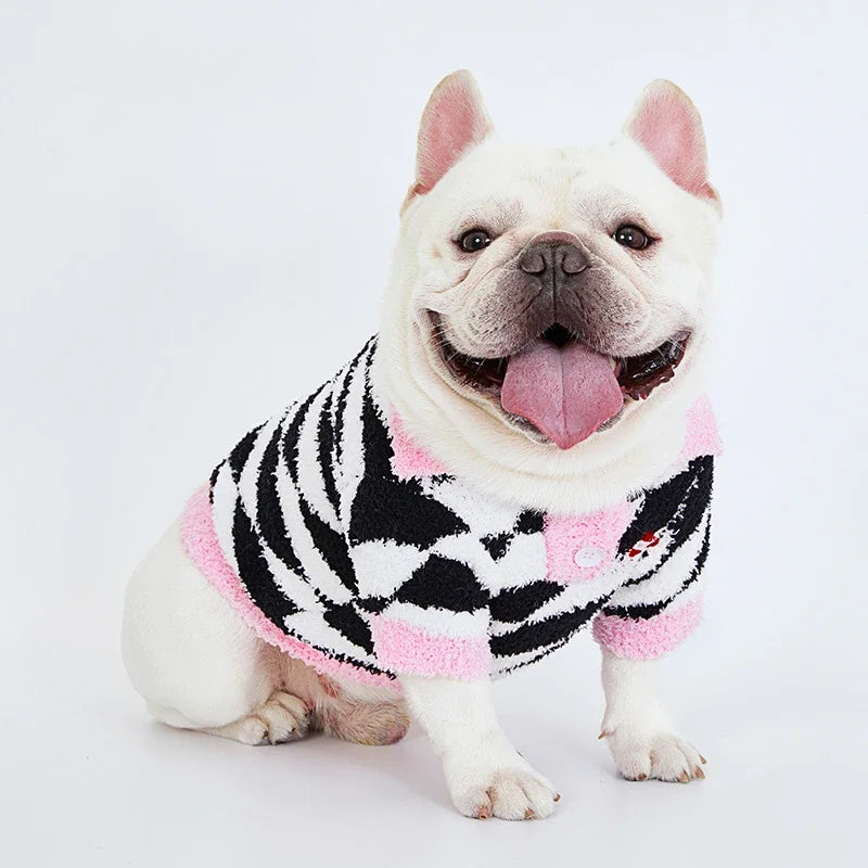 winter fleece dog sweater with rhombus print, view 6 - MRSLM