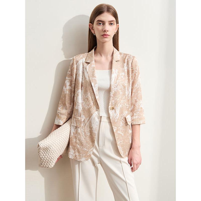 silk print stretch blazer with notched collar, view 5 - MRSLM