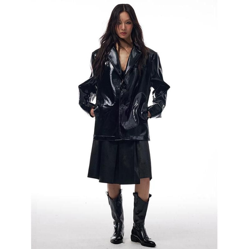 women's glossy PU leather jacket, view 4 - MRSLM