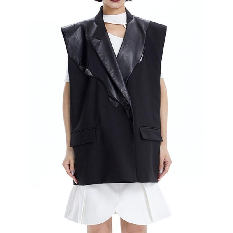 pu leather patchwork waistcoat - MRSLM