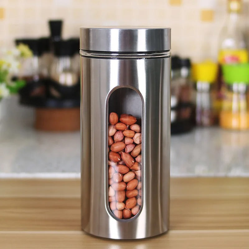 Clear glass food storage jars with airtight lid, view 5 - MRSLM