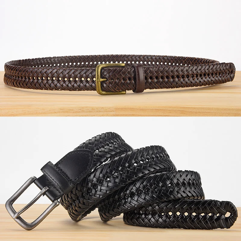 men's genuine leather braided belt, view 9 - MRSLM
