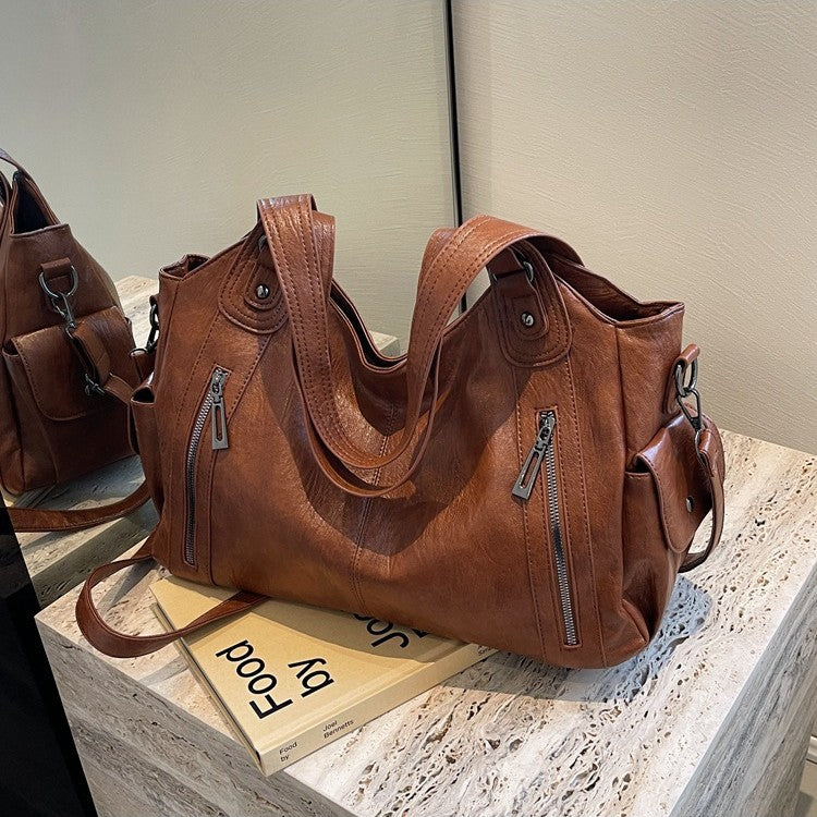 Women's large slouchy PU leather shoulder bag, view 8 - MRSLM