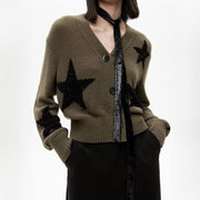 women stars pattern V-neck cardigan - MRSLM