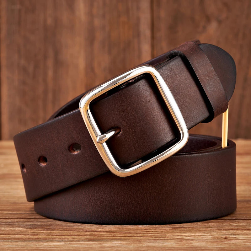 men's vintage genuine leather belt stainless steel buckle, view 6 - MRSLM