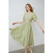 lace V-neck bubble sleeve dress, view 6 - MRSLM