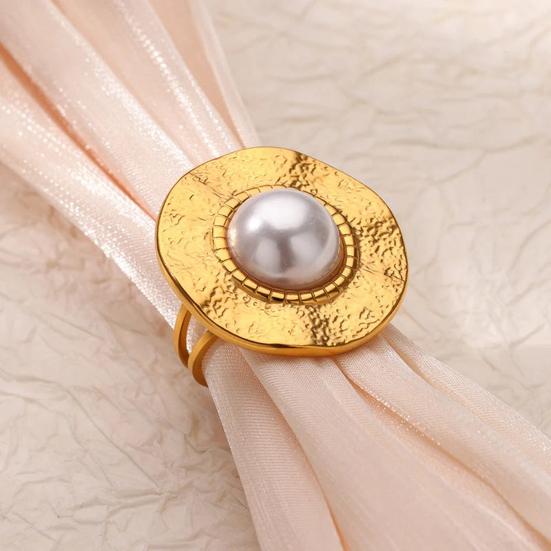 gold-tone imitation pearl ring, view 6 - MRSLM