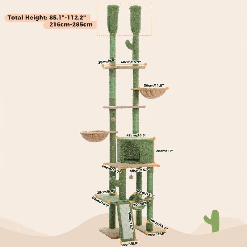 cactus floor-to-ceiling cat tower, view 3 - MRSLM
